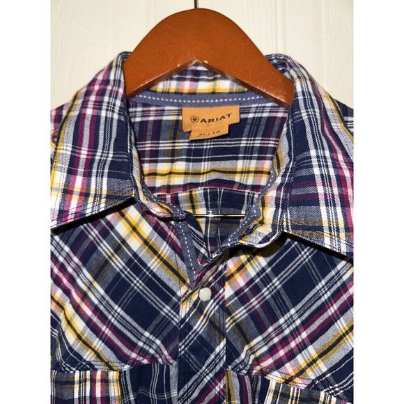 Ariat Men’s Plaid Button Up Shirt -Navy/Maroon/Yellow/WhiteSize XL - Picture 3 of 13